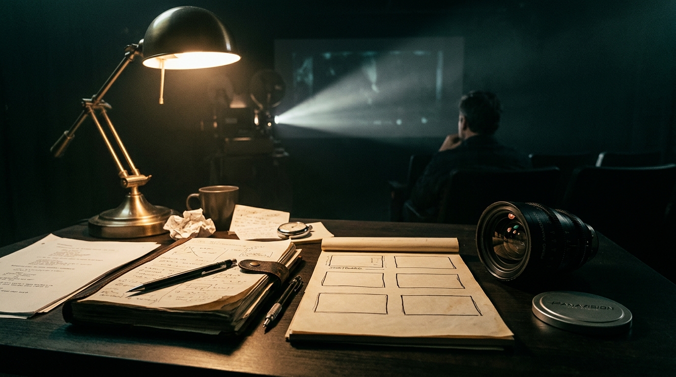 Director's storyboard desk and screening room projector in development